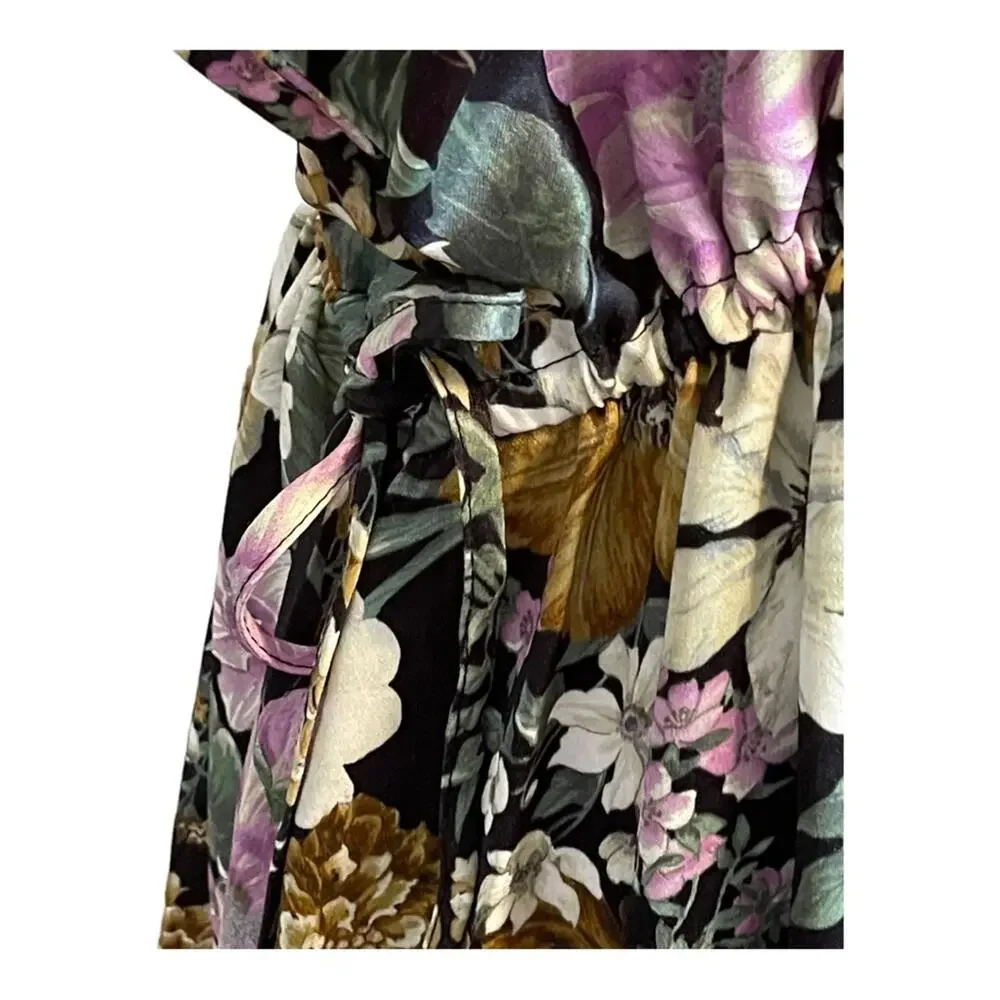 Asos Edition V Neck Oversized Midi Dress Drawstring Waist Floral Print Size 6